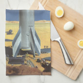 Vintage Science Fiction Wüstenplanet mit Raketen Handtuch (Viertel Falte)