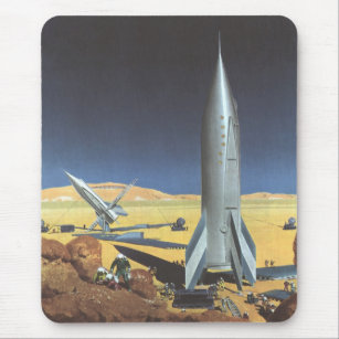 Vintage Science Fiction Wüstenplanet mit Raketen Mousepad