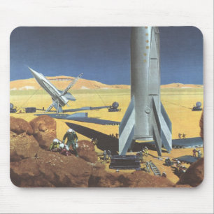 Vintage Science Fiction Wüstenplanet mit Raketen Mousepad