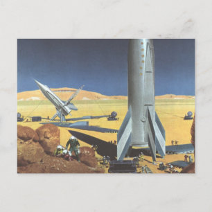 Vintage Science Fiction Wüstenplanet mit Raketen Postkarte