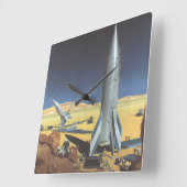 Vintage Science Fiction Wüstenplanet mit Raketen Quadratische Wanduhr (Winkel)