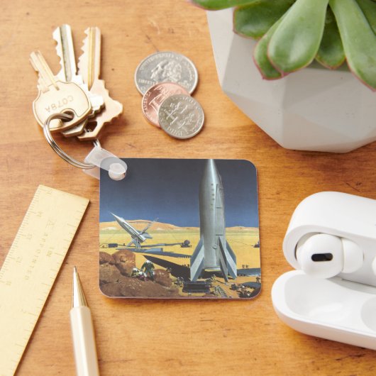 Vintage Science Fiction Wüstenplanet mit Raketen Schlüsselanhänger (Schreibtisch)