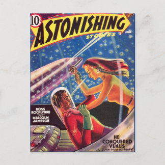 Vintage SciFi Buchcover Kunst Raumfahrt Liebe Postkarte