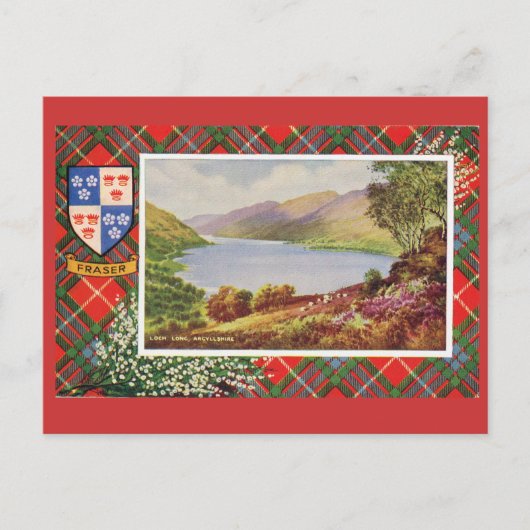 Vintage Scotland, Fraser tartan, Loch Long Postkarte (Vorderseite)