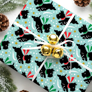 Vintage Scottie-Hund Weihnachtsmuster Süßes Aqua Geschenkpapier
