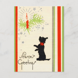 Vintage Scottie-Hund Weihnachtspostkarte Feiertagspostkarte