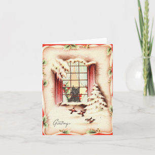 Vintage-Scottie-im-Fenster-Weihnachtskarte Karte