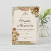 Vintage Scrapbook Botanical Wedding Invitation Einladung (Stehend Vorderseite)