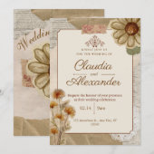 Vintage Scrapbook Botanical Wedding Invitation Einladung (Vorne/Hinten)
