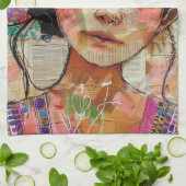 Vintage-Scrapbook-Collage-Gesicht (1) Geschirrtuch (Gefaltet)