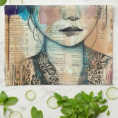 Vintage-Scrapbook-Collage-Gesicht (7) Geschirrtuch (Gefaltet)