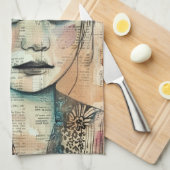 Vintage-Scrapbook-Collage-Gesicht (7) Geschirrtuch (Viertel Falte)