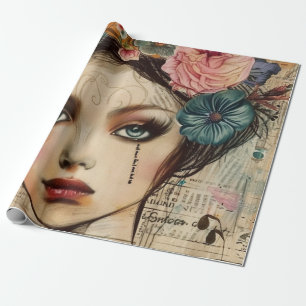Vintage-Scrapbook-Collage-Gesicht (9) Geschenkpapier