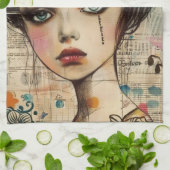 Vintage-Scrapbook-Collage-Gesicht (9) Geschirrtuch (Gefaltet)