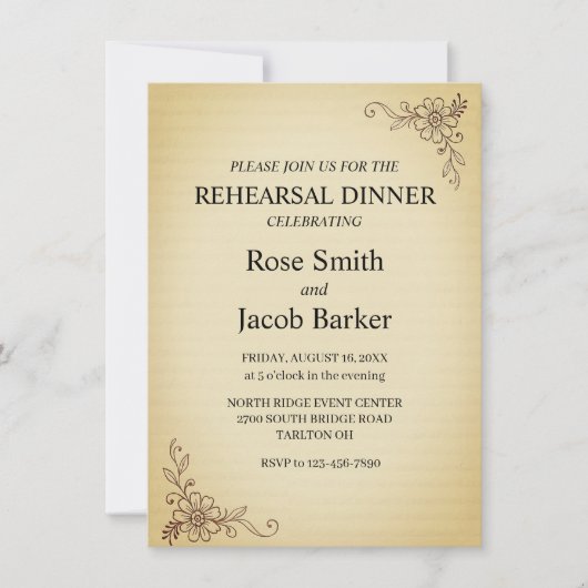 Vintage Scrapbook Style Wedding Rehearsal Dinner Einladung (Vorderseite)