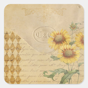 Vintage-Scrapbook-Verzierung gealterter Umschlag Quadratischer Aufkleber