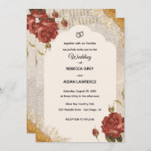 Vintage Scrapbook Wedding Invite Pressed Flowers Einladung (Vorne/Hinten)
