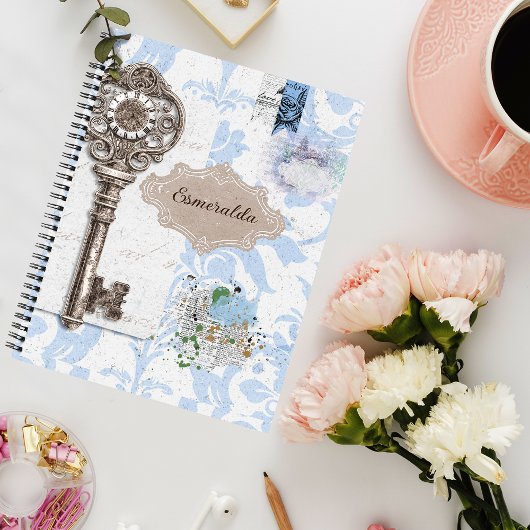 Vintage Scrapbooking Style Soft Blue Spiral Notizblock