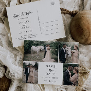 Vintage-Script 4-Foto-Vorlage Save-the-Date Einladungspostkarte