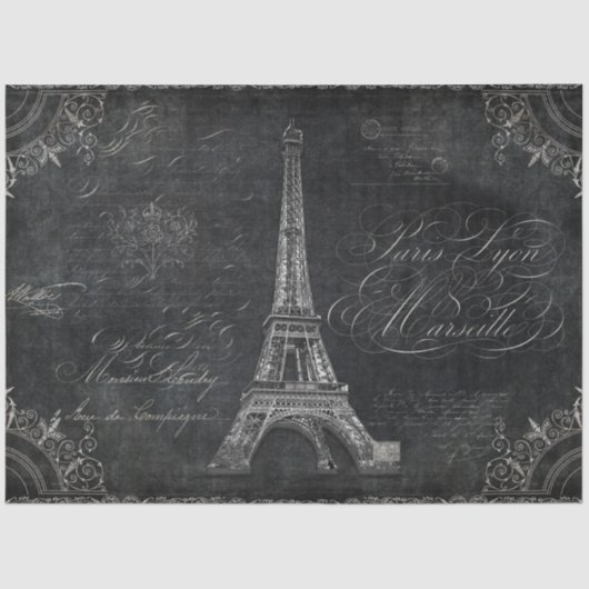 Vintage Script Calligraphy Paris Decoupage Art Seidenpapier (Vorderseite)