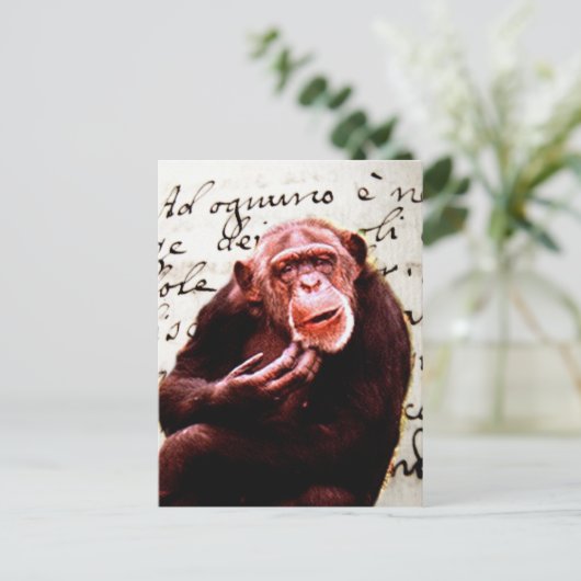 vintage scripts funny chimpanzee postkarte (Stehend Vorderseite)