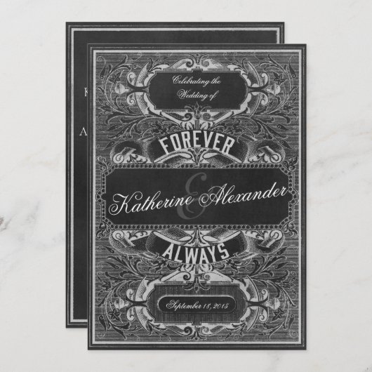 Vintage Scroll Gravur Hochzeit Einladung (Vorne/Hinten)