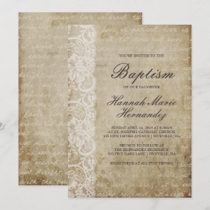 Vintage Scroll Lace Taufe Einladung