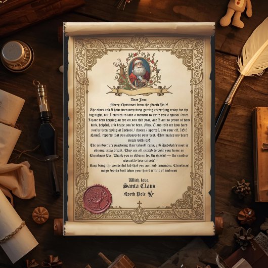 Vintage-Scroll-Santa-Briefvorlage Einladung