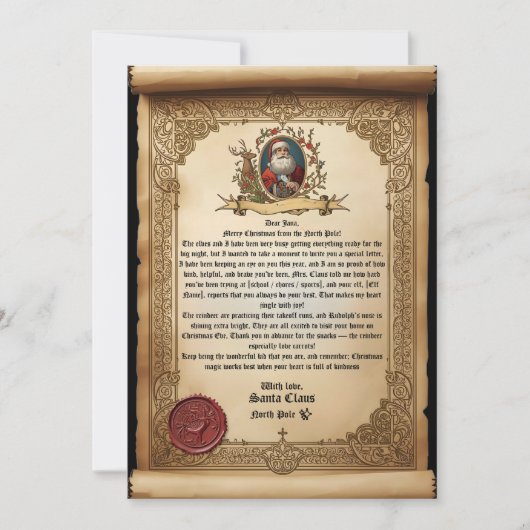 Vintage Scroll Santa Letter Template Einladung (Vorderseite)