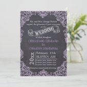 Vintage Scrollblattrahmen und Kalkboard-Hochzeit Einladung (Stehend Vorderseite)