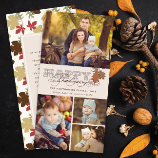 Vintage Scrolls Herbstlaub Erntedank 3 Foto Feiertagskarte