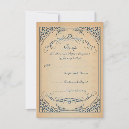 Vintage Scrolls Rahmen Weddong UAWG RSVP Karte (Vorderseite)