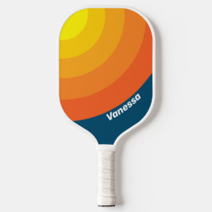 Vintage Sea Sun Circle Streifen mit Namen Pickleball Schläger