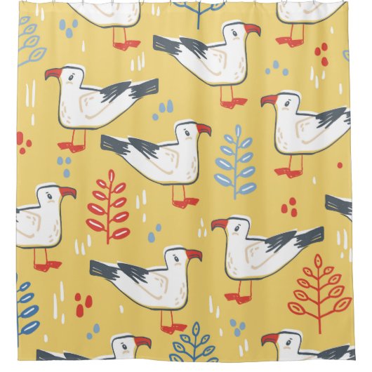 Vintage Seagull-Blätter Naturmuster Duschvorhang (Vorderseite)