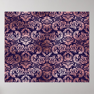 Vintage seamless damask rose gold foil classic pat poster