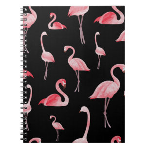 vintage seamless pattern Cute flamingos on black b Notizblock