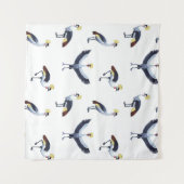 Vintage seamless pattern with crowned crane birds. wandteppich (Vorderseite (Horizontal))