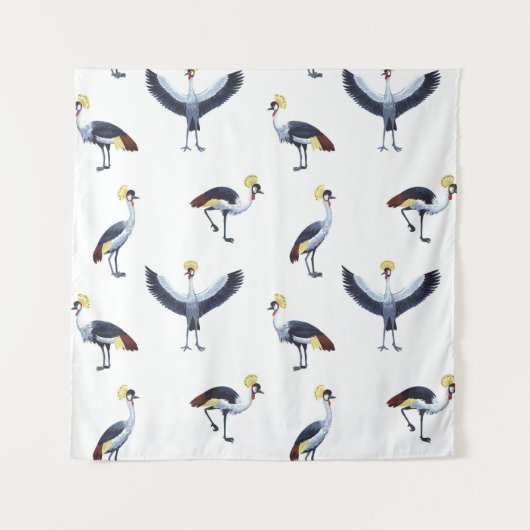 Vintage seamless pattern with crowned crane birds. wandteppich (Vorderseite)
