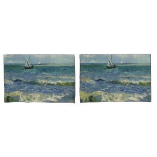 Vintage Seascape in der Nähe von Les Saintes-Mari Kissenbezug