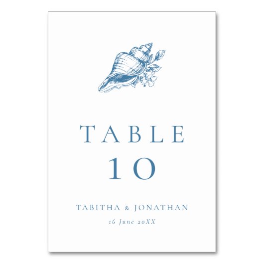 Vintage Seashell-Küstenhochzeit Tischnummer (Vorderseite)