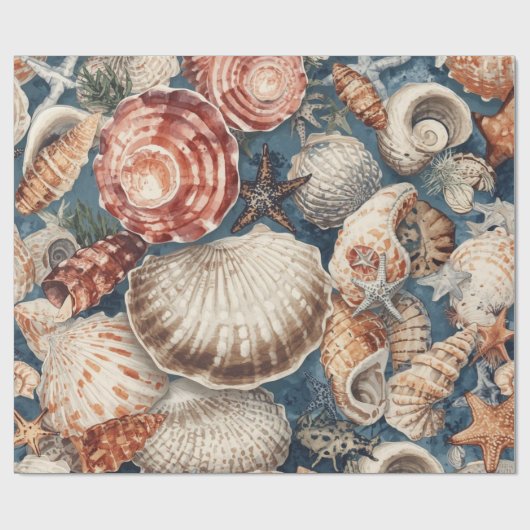 Vintage Seashells Beach Coastal Christmas  Geschenkpapier (Flach)