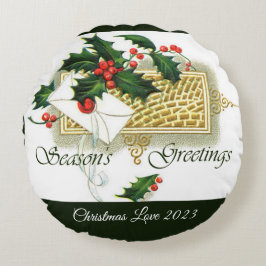 Vintage Seasons Greetings Christmas Round Pillow Rundes Kissen