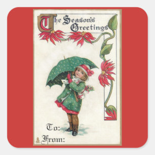 Vintage Season's Greetings Mädchen Quadratischer Aufkleber