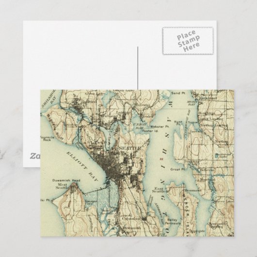 Vintage Seattle Map Postkarte (Vorne/Hinten)