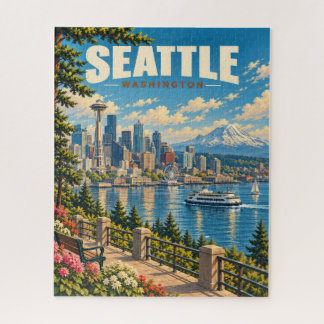 Vintage Seattle Skyline Mount Rainier Puzzle