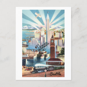 Vintage Seattle-Skyline-Reisepostkarte Postkarte