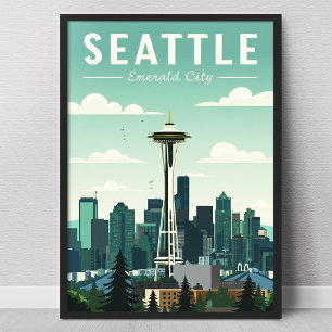 Vintage Seattle Smaragd-Stadt Poster