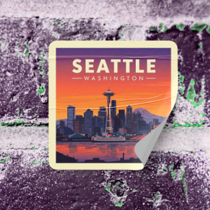Vintage Seattle Washington Quadratischer Aufkleber