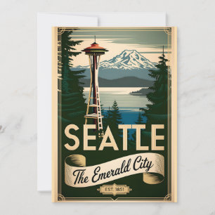 Vintage Seattle Washington Smaragdstadt Retro Feiertagskarte