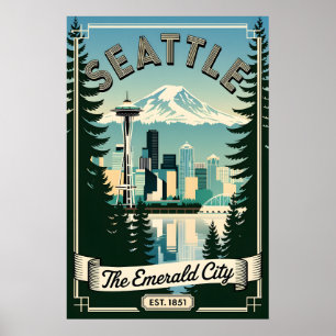 Vintage Seattle Washington Smaragdstadt Retro Poster